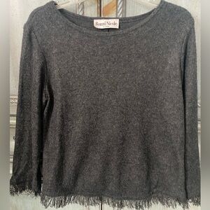 Ronni Nicole Charcoal Knit Top with Fringed bottom and Wrists